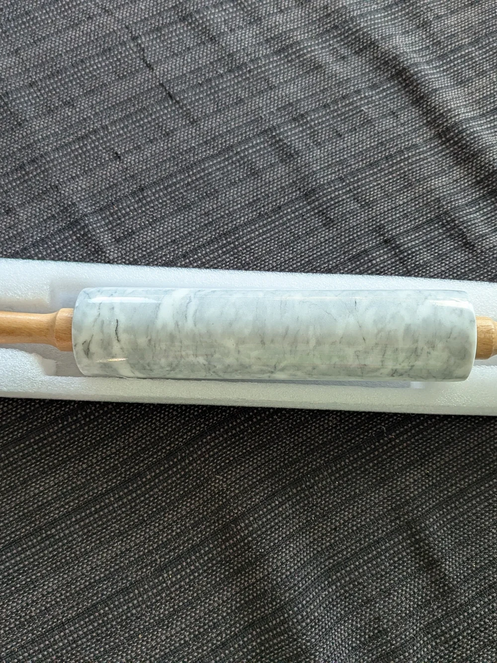 White Marble Rolling Pin with Wooden Handles - Smooth Durable Design